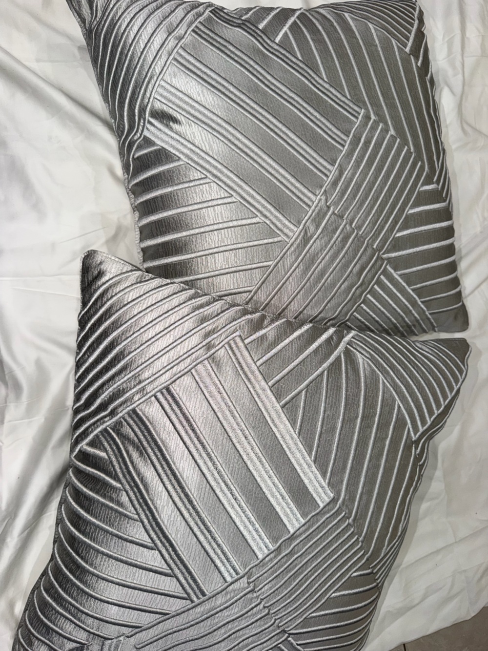 Silver Decorative Pillow Pair with Geometric Pleats